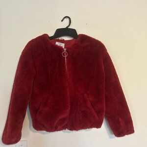 Bershka Faux fur Red Zip Up jacket XS